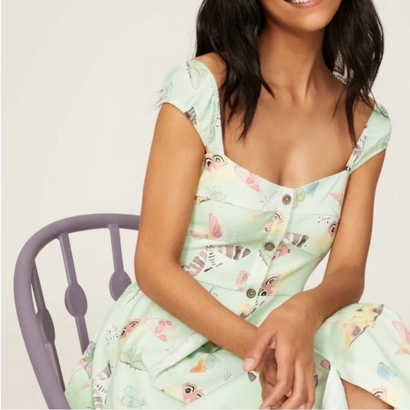 Hutch Mint Green Butterfly Print Flowy Midi Dress Fairycore Cottagecore Spring - Picture 4 of 16